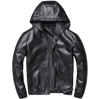Mens Bowie Simple Genuine Lambskin Leather Hooded Bomber Jacket