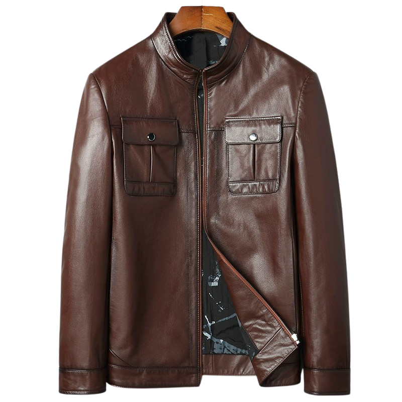 Men's Sleek Front Pocket Real Lambskin Leather Jacket