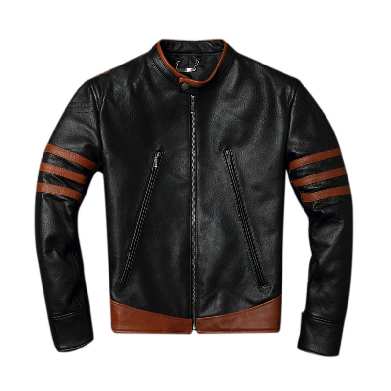 Men's Striped Real Lambskin Leather Jacket