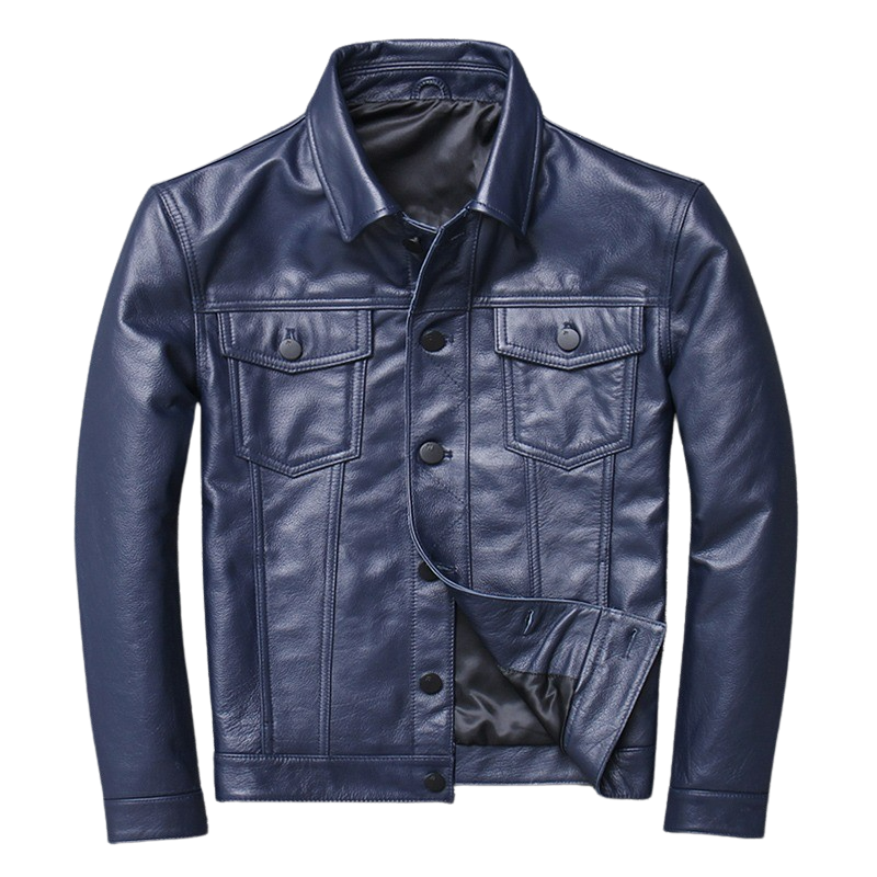 Men's Lennon Front Pocket Blue Real Lambskin Jacket