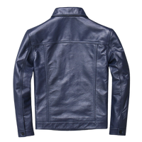 Mens Lennon Front Pocket Blue Genuine Lambskin Leather Jacket