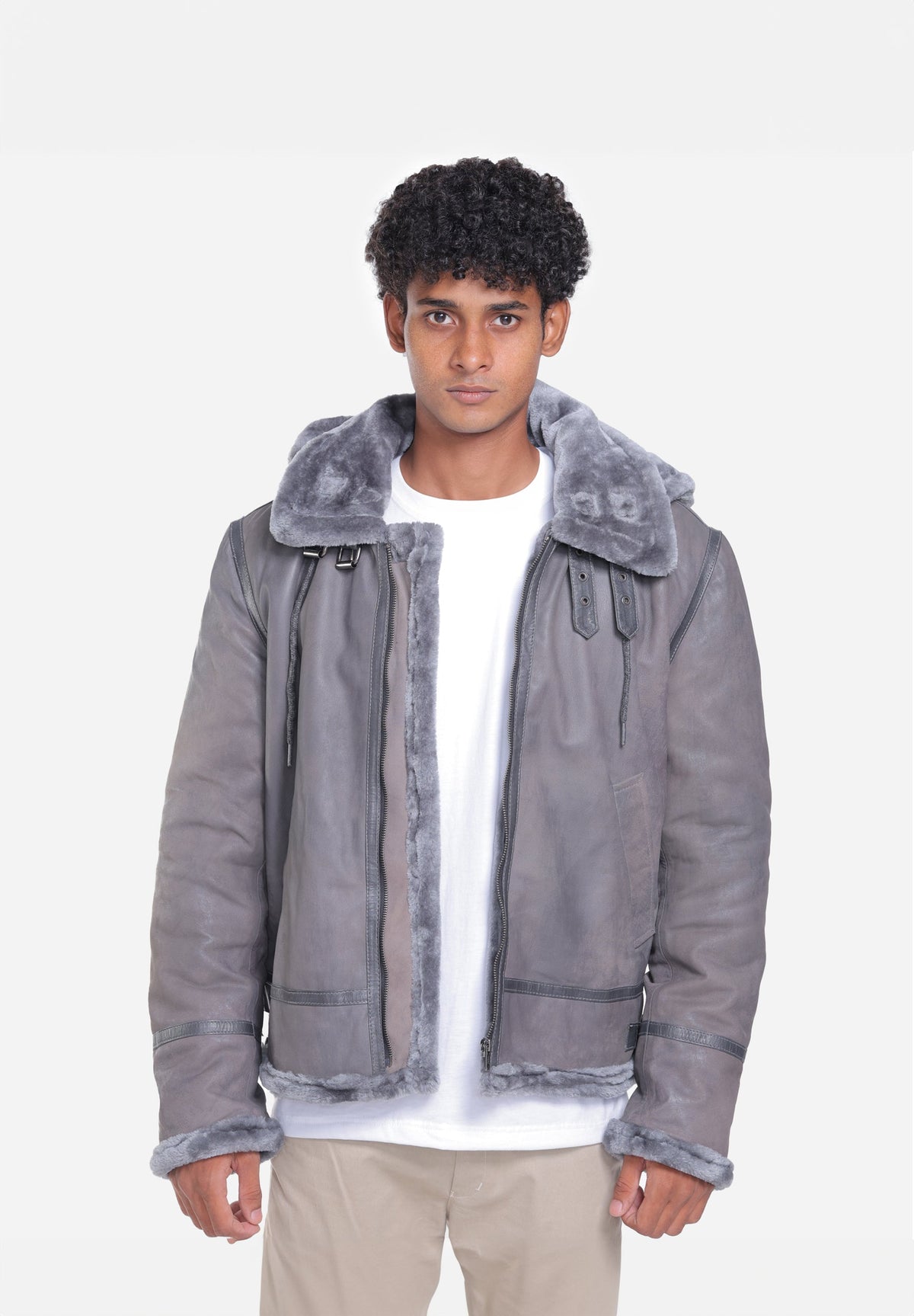 Edgar Grey B-3 Hooded Shearling Leather Jacket