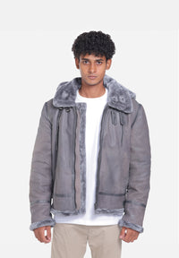 Edgar Grey B-3 Hooded Shearling Leather Jacket